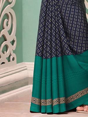 Navy blue ethnic motifs poly crepe bagru saree 5