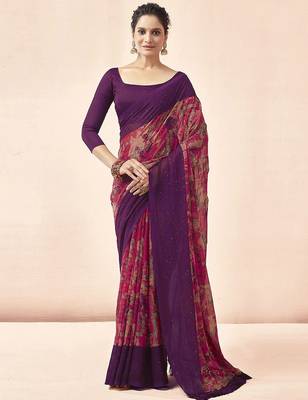 purple purple & pink abstract printed sequinned saree 1