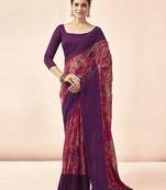 purple purple & pink abstract printed sequinned saree