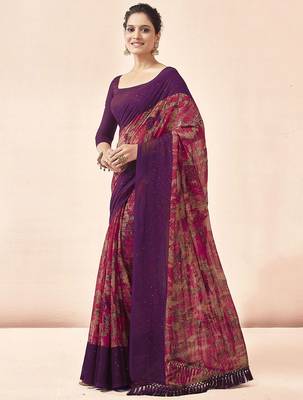 purple purple & pink abstract printed sequinned saree 2