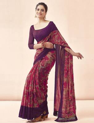 purple purple & pink abstract printed sequinned saree 4