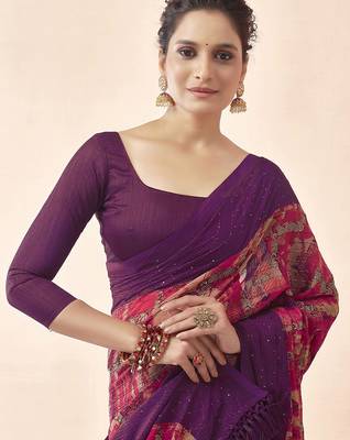 purple purple & pink abstract printed sequinned saree 5