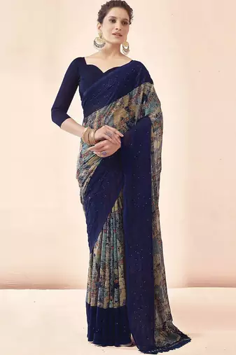 navy_blue navy blue abstract printed sequinned saree