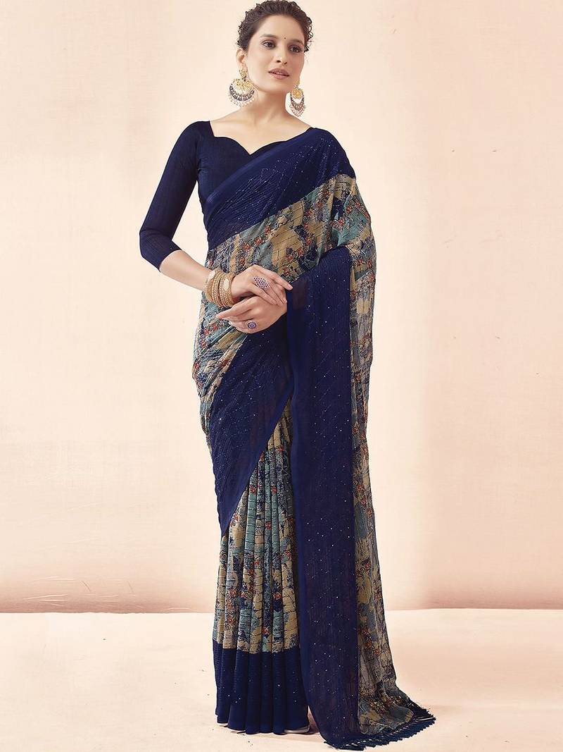 navy_blue navy blue abstract printed sequinned saree
