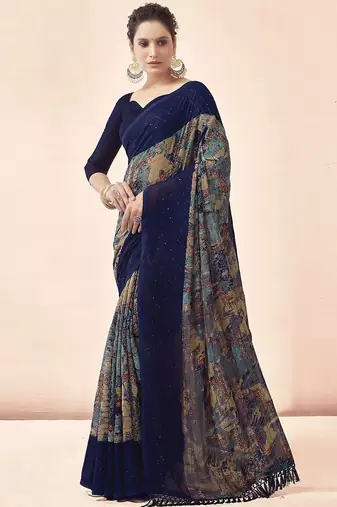 navy_blue navy blue abstract printed sequinned saree