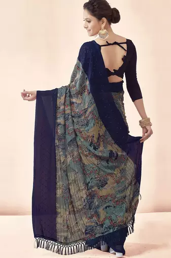 navy_blue navy blue abstract printed sequinned saree
