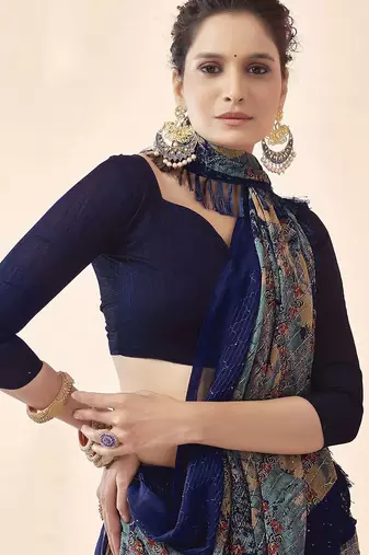 navy_blue navy blue abstract printed sequinned saree