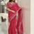 red floral embroidered saree with stitched blouse