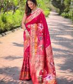 pink woven design zari paithani saree