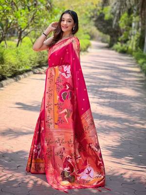pink woven design zari paithani saree 2