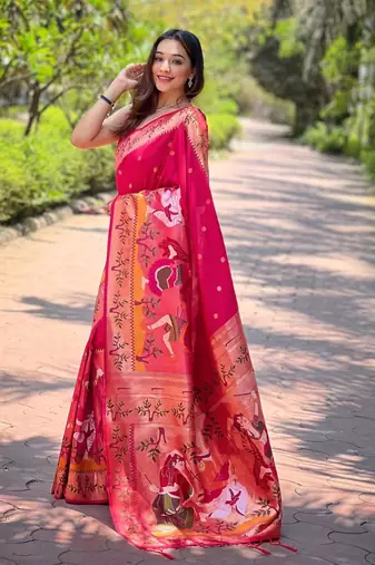 pink woven design zari paithani saree