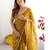 gold checked mirror work pure chiffon saree