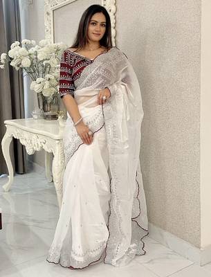 white jimmychoo silk embroidery work saree 1