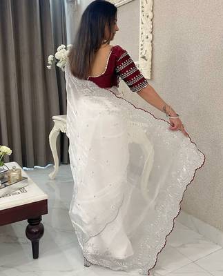 white jimmychoo silk embroidery work saree 2