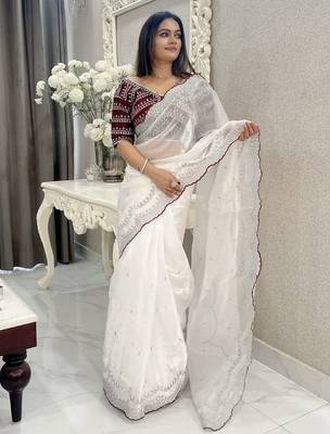 white jimmychoo silk embroidery work saree 4