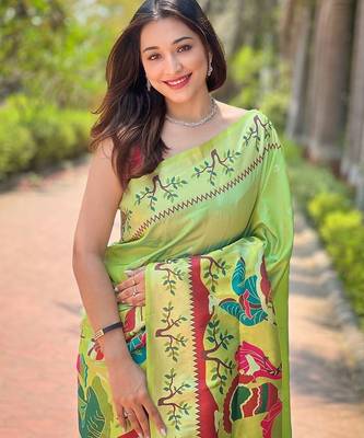 green woven design zari silk blend paithani saree 4