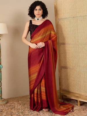 Rust striped ready to wear saree 1