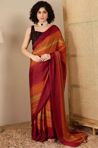 Rust striped ready to wear saree