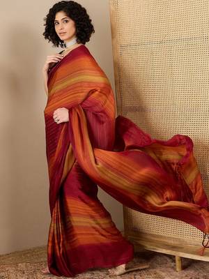 Rust striped ready to wear saree 2