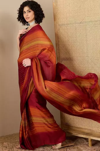 Rust striped ready to wear saree