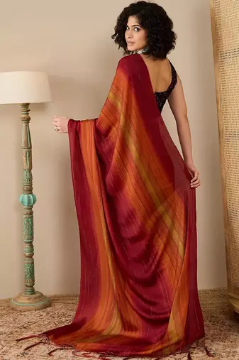 Rust striped ready to wear saree