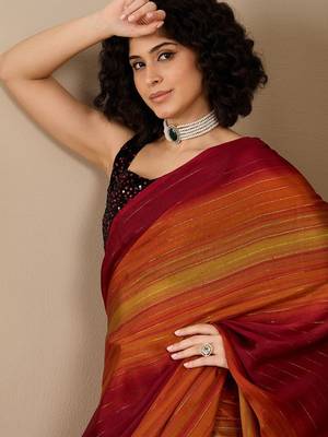 Rust striped ready to wear saree 4