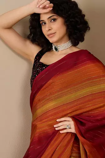 Rust striped ready to wear saree