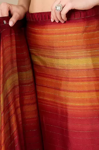 Rust striped ready to wear saree