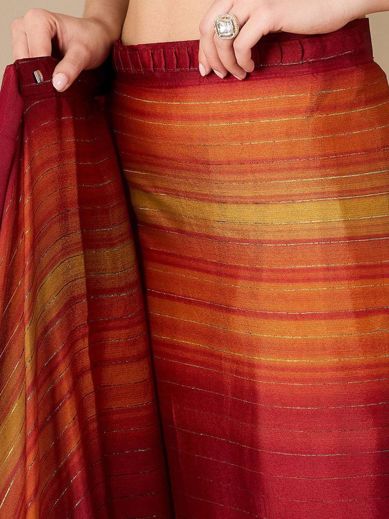 Rust striped ready to wear saree