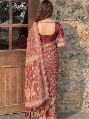 Maroon floral pure cotton saree 2