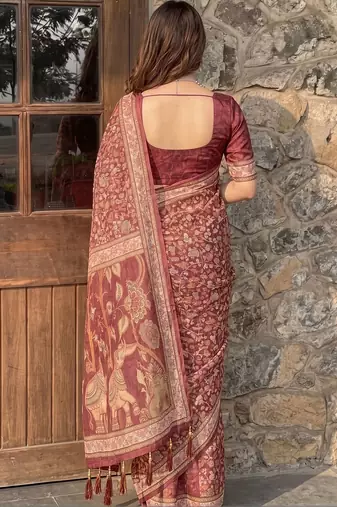 Maroon floral pure cotton saree