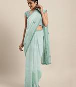 teal teal floral embroidered beads and stones saree