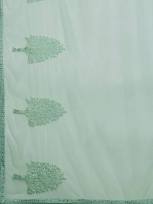 teal teal floral embroidered beads and stones saree 4