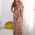 Beige floral printed cotton saree