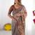 Beige floral printed cotton saree