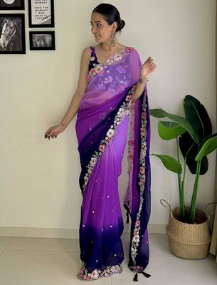 purple floral embroidered saree 1