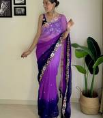 purple floral embroidered saree