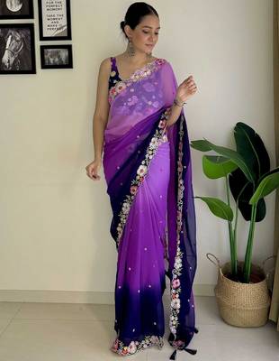 purple floral embroidered saree 2