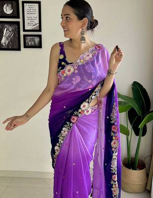 purple floral embroidered saree 3
