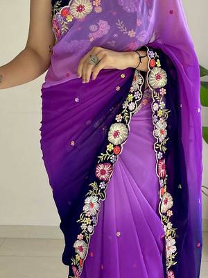purple floral embroidered saree 4