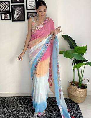 blue ombre embroidered saree 1
