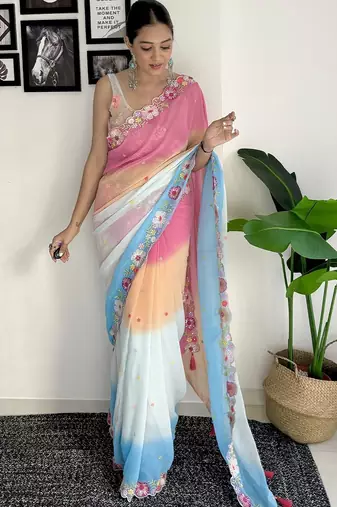 blue ombre embroidered saree