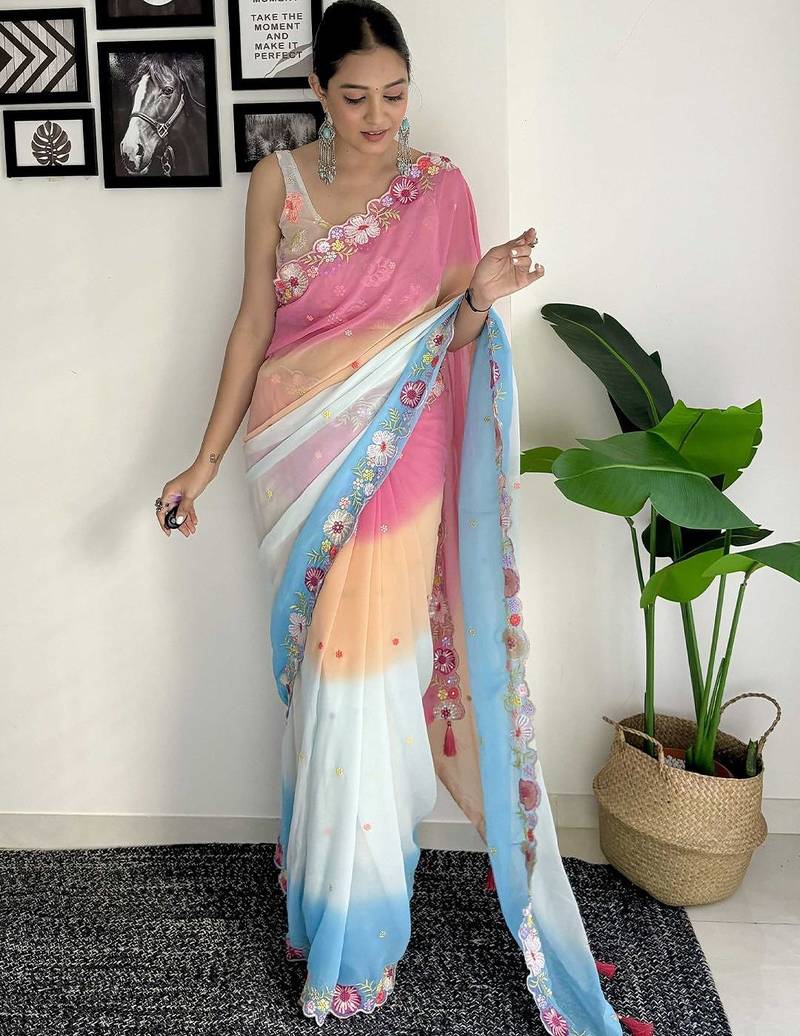 blue ombre embroidered saree