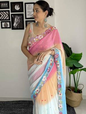 blue ombre embroidered saree 2