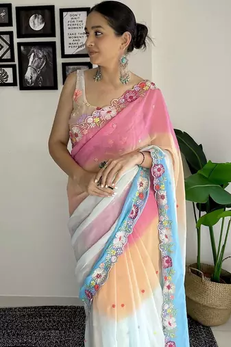 blue ombre embroidered saree
