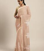 peach peach floral beads and stones saree