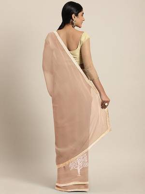 peach peach floral beads and stones saree 2