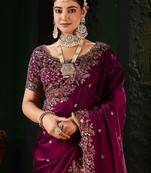 Purple floral embroidered heavy work saree