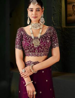 Purple floral embroidered heavy work saree 3