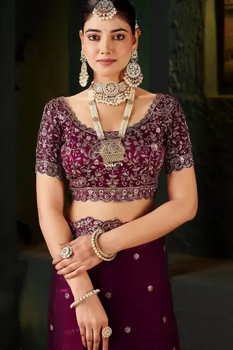 Purple floral embroidered heavy work saree